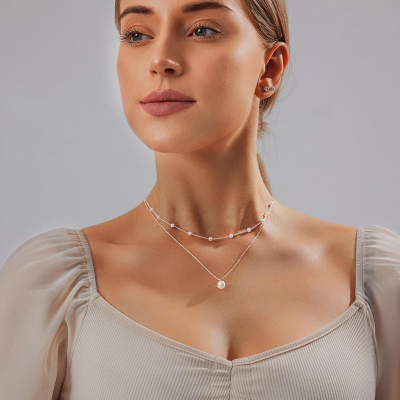 Partm Pearl Necklace for Women Trendy 14K Gold Plated Dainty Pearl Pendant Choker Set Handmade Pearl Gold Necklace Non Tarnish Simple Cute Jewelry Gifts for Women - Image 2